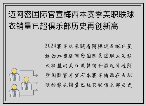 迈阿密国际官宣梅西本赛季美职联球衣销量已超俱乐部历史再创新高 迈阿密国际官宣梅西本赛季美职联球衣销量已超俱乐部历史再创新高